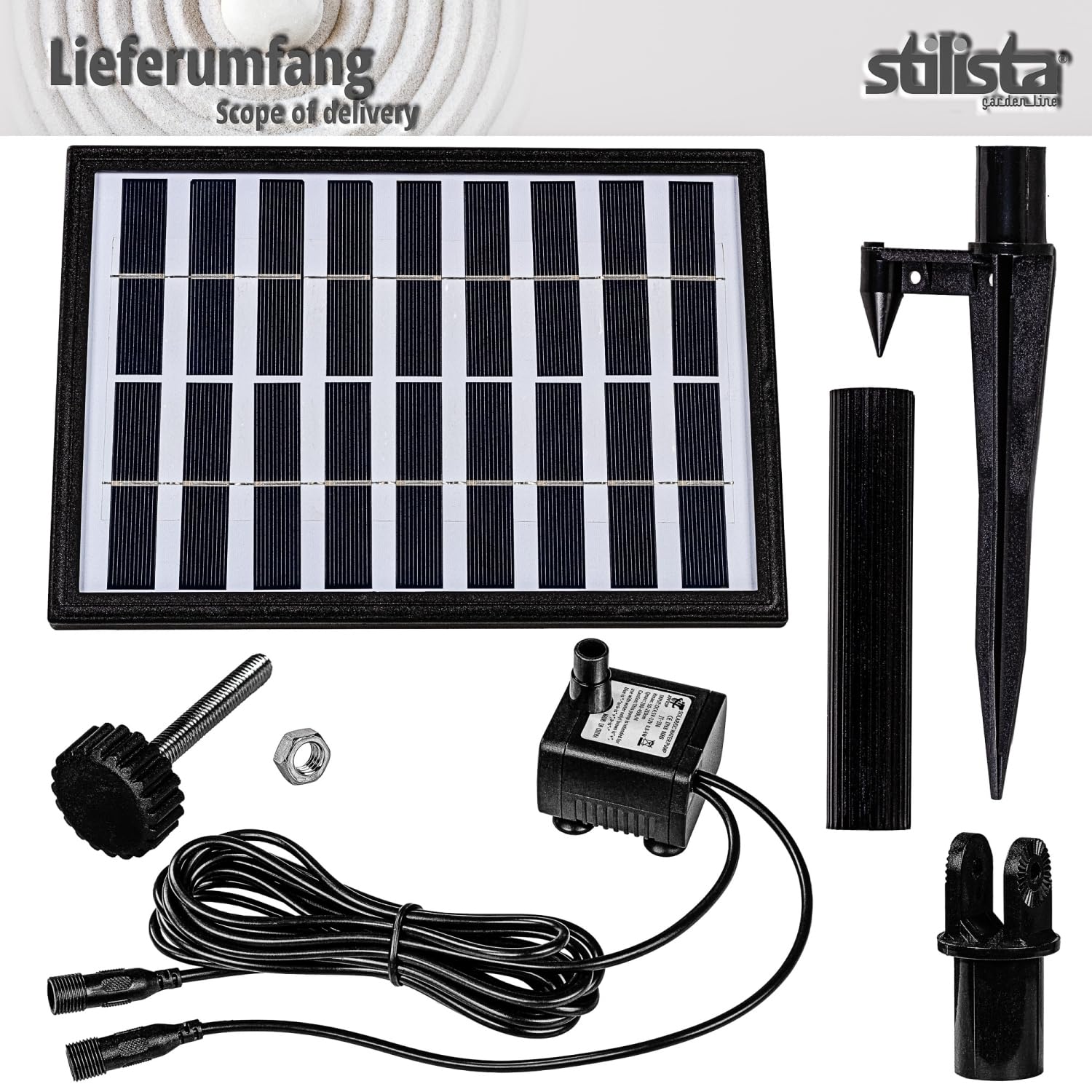 STILISTA Solarpumpe 5 W, Förderhöhe bis 120 cm, Fördermenge bis 450 l/h