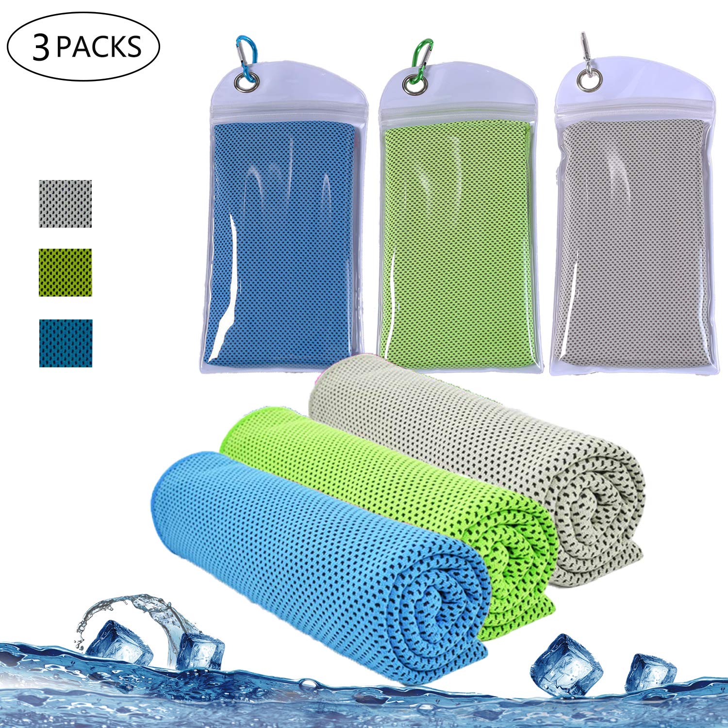 BOJLYPackage of 3 fast draying towels Cold Microfiber Instant Towel for Yoga Sport, Hiking, Cycling, Golf, Gym