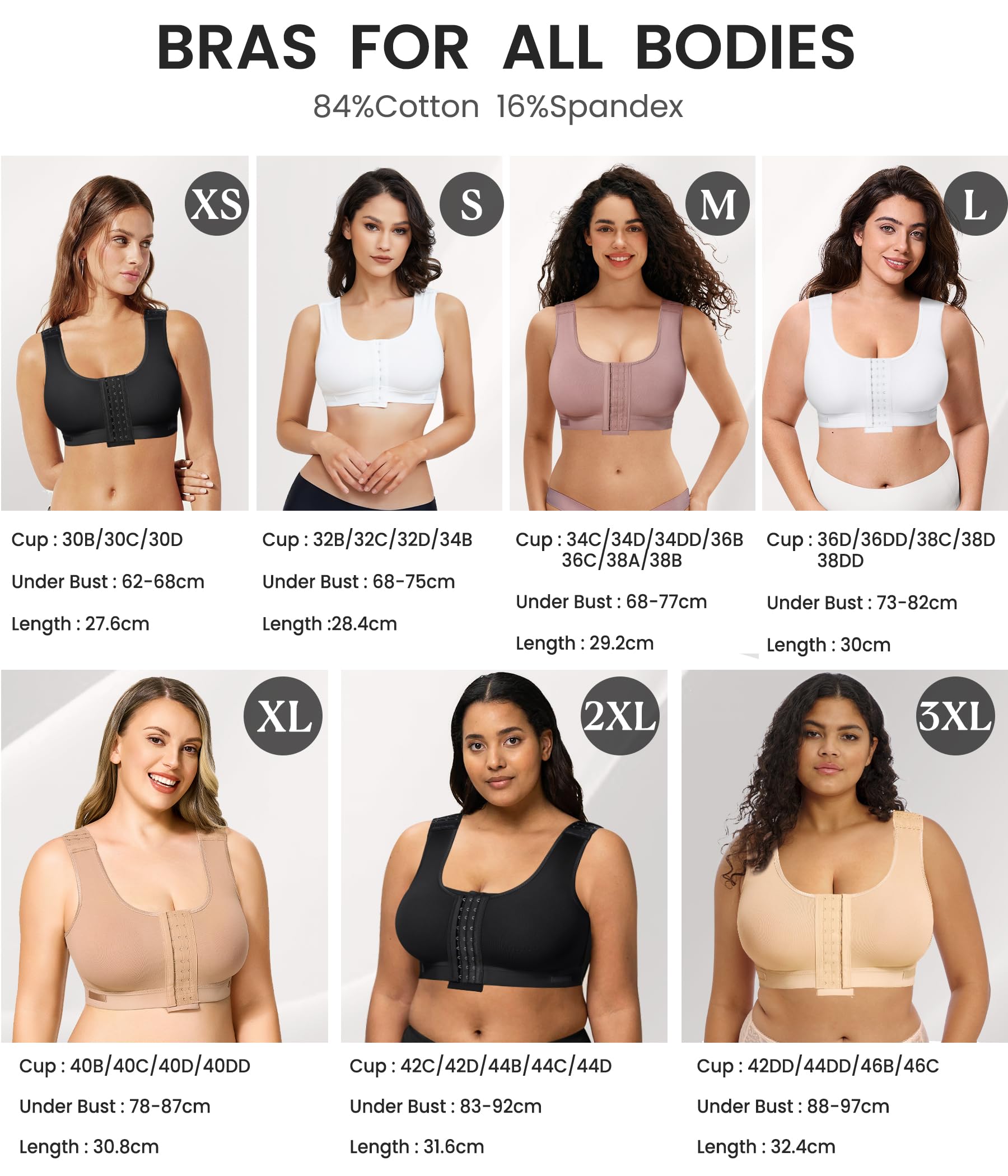 Junlan Femme Soutien-Gorge Post-Opératoire Compression,Boucle Avant, Bretelles Réglables sans Armatures, Racerback, Minimiseur Forte Poitrine – Bustier de Sport Confortable Yoga Récupération