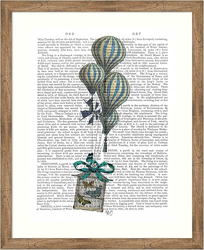 Amanti Art Framed Wall Art Print 44x36 Balloon and Bird Cage 2 by Fab Funky, Animals Wall Art, Vintage Decor, X-Large Poster Painting Artwork for