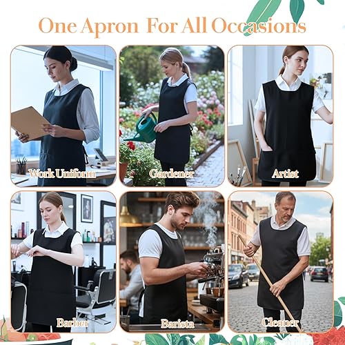 Miniatura 8 de Sibba Delantal unisex Waterdrop Cobbler con lazos laterales y bolsillos profundos delantales para cocinar, delantales de chef ajustables para
