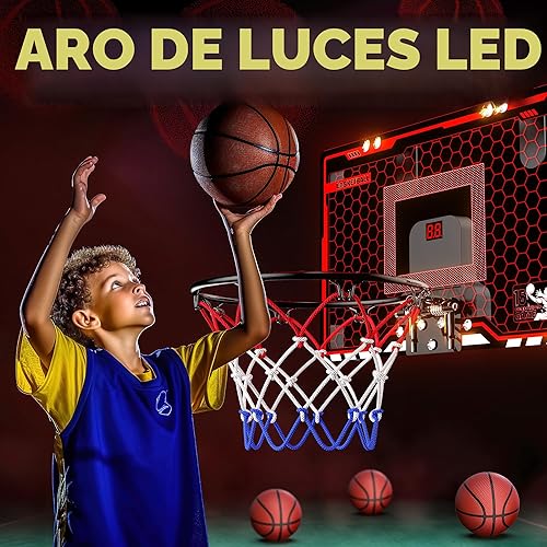 Miniatura 4 de HopeRock Aro de Baloncesto Interior para Niños, Mini Aros de Baloncesto Sobre la Puerta, con Luz LED, Marcador, Juguetes de Cumpleaños, Regalos para