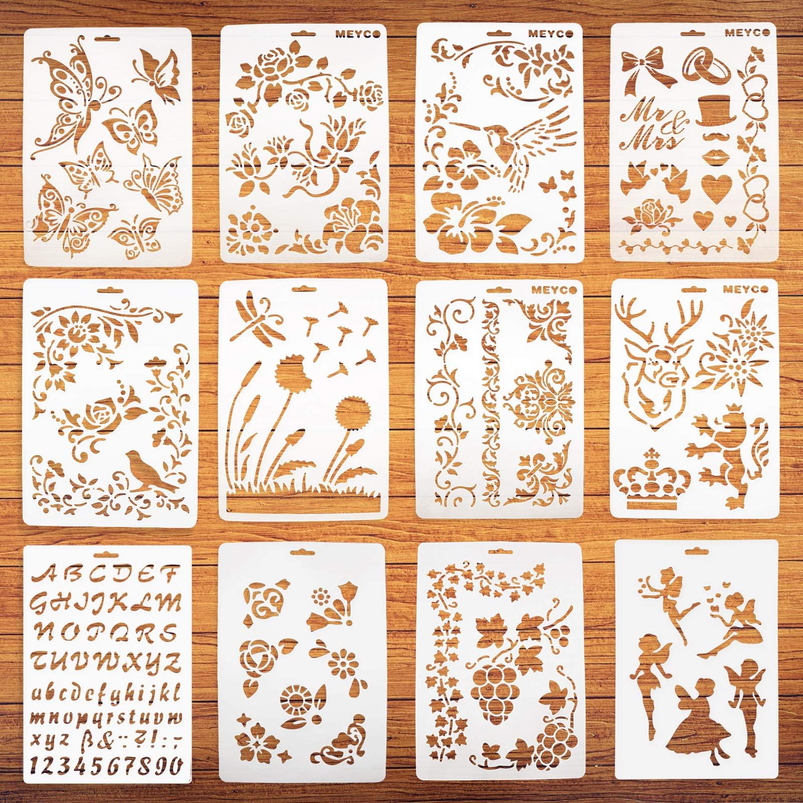 12 Pcs Plastic Stencils Reusable Drawing Painting Stencils