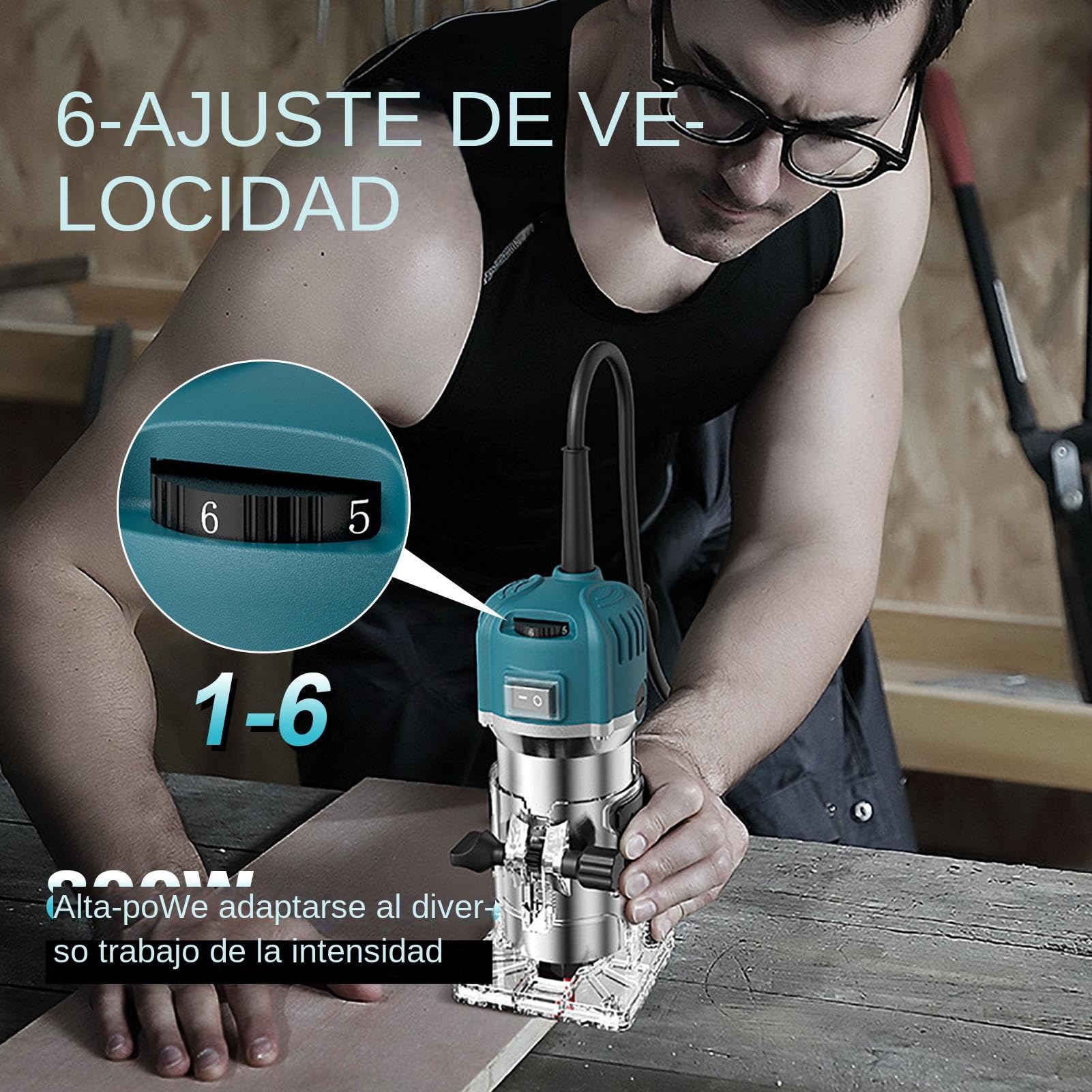 Fresa Para Madera 800W | Herramienta Eléctrica De 40000 RPM Con 6 Velocidades | 15 Fresas De 1/4" + Accesorios | Cortadora De Precisión Para Trabajo En Madera Y