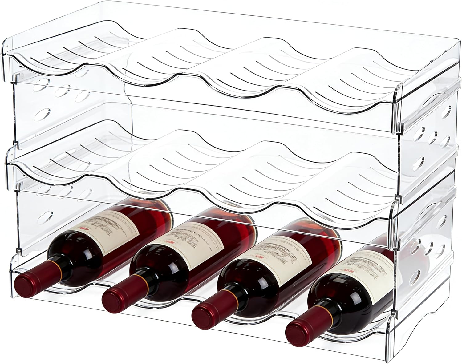 Stackable Wine Rack,Wine Bottle Holder for Inside Cabinet,for Pantry,Refrigerator,Countertop Organization-4 Tiers for 16 Bottles