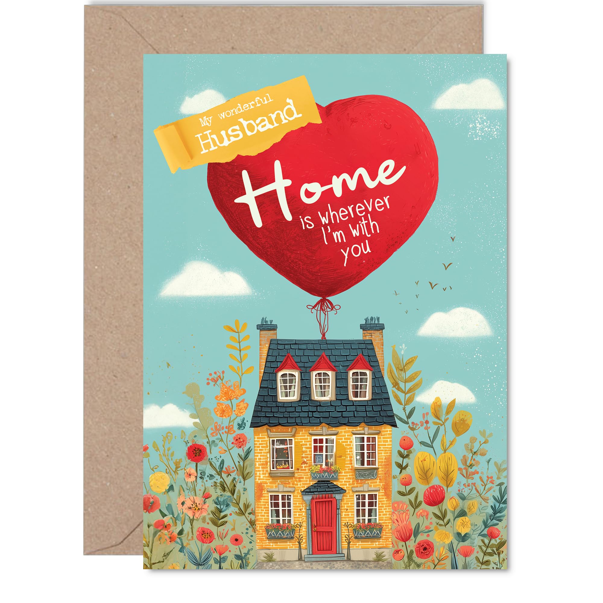 Husband Anniversary Card - My Home is You - Happy Anniversary Card for Husband from Wife Partner, 5x7 Inch Wedding Anniversaries Greeting Cards