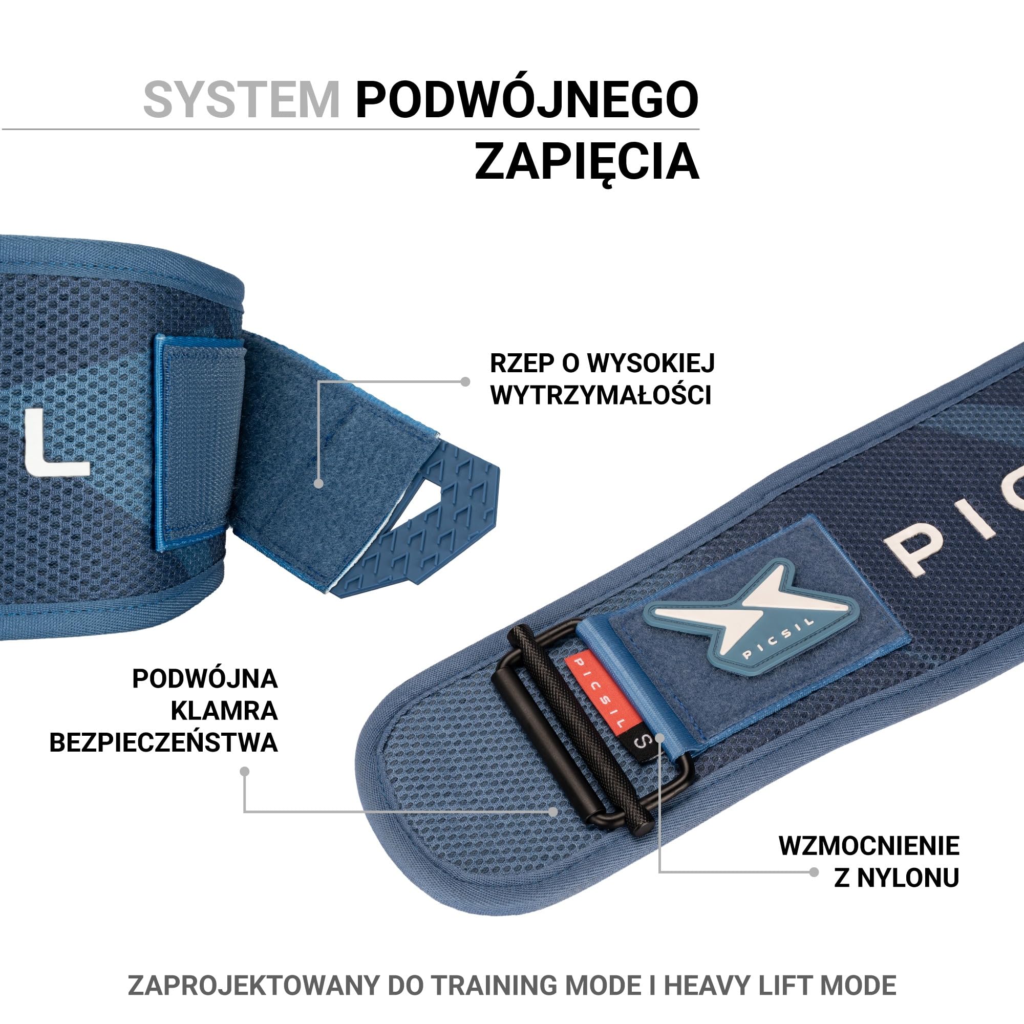 PICSIL Pas lędźwiowy – wsparcie do treningu siłowego, podnoszenia ciężarów i na siłownię – pianka EVA, oddychająca siatka 3D i podwójne zapięcie bezpieczeństwa