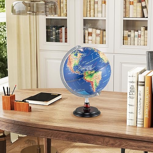 Miniatura 9 de Goplus Globo del mundo iluminado de 12 pulgadas, lámpara de noche giratoria antigua con soporte de madera, decoración de escritorio educativa de