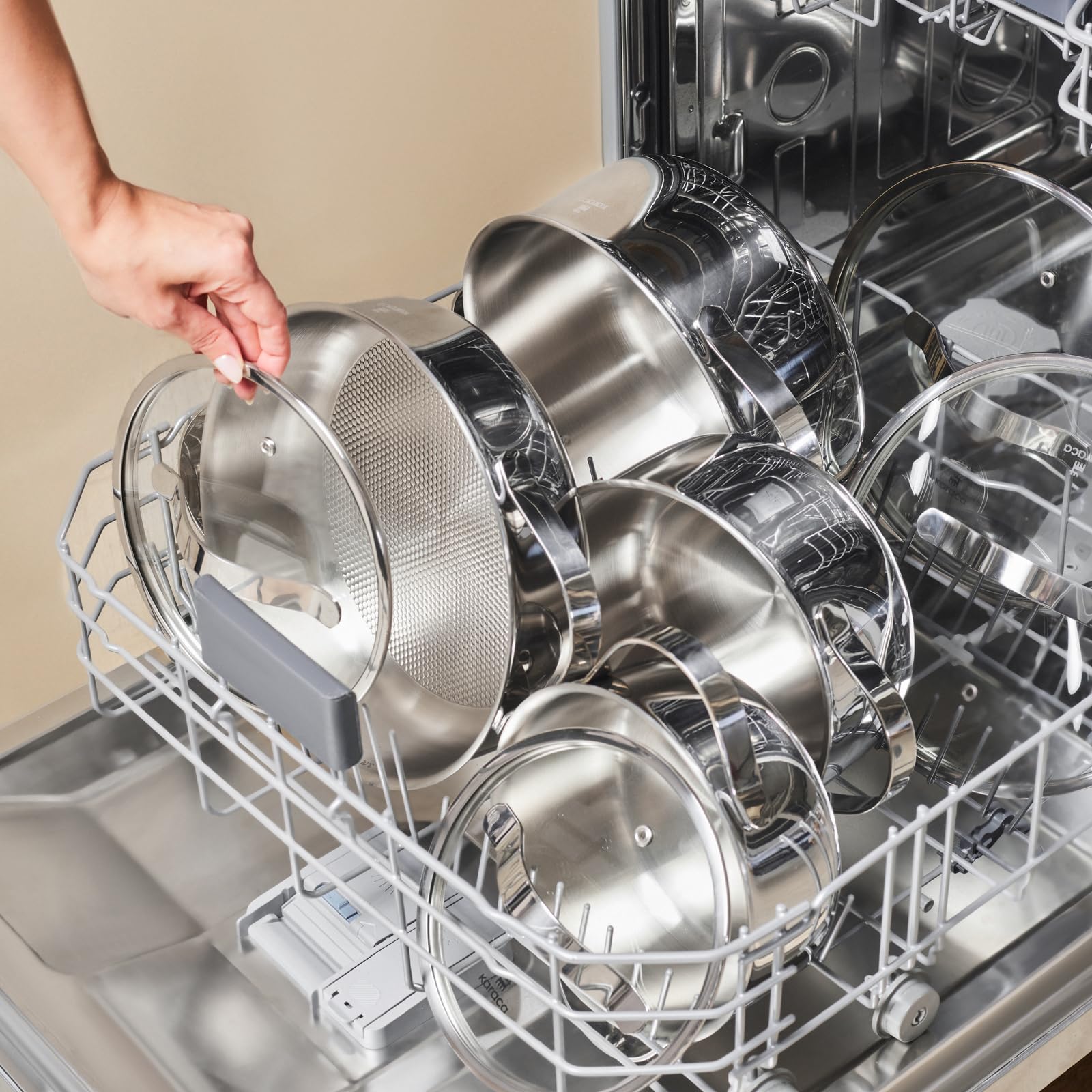 Karaca Culinara - Set di 8 pentole a induzione in acciaio INOX, 3 strati, colore: argento