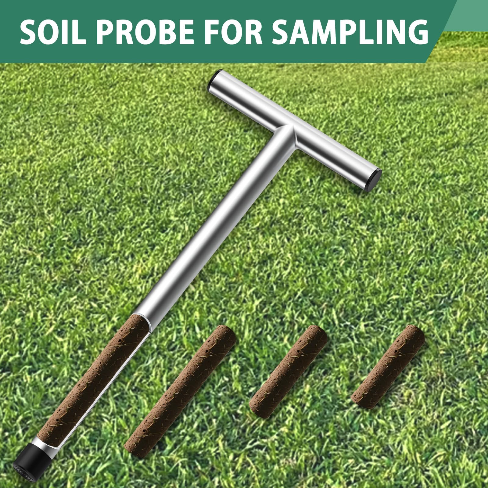 Paquete de 2 sondas de muestreo de suelo de acero inoxidable de 17 pulgadas, sonda de suelo para muestreo de suelo, sonda de prueba de suelo con mango estilo T, kit de prueba de suelo para