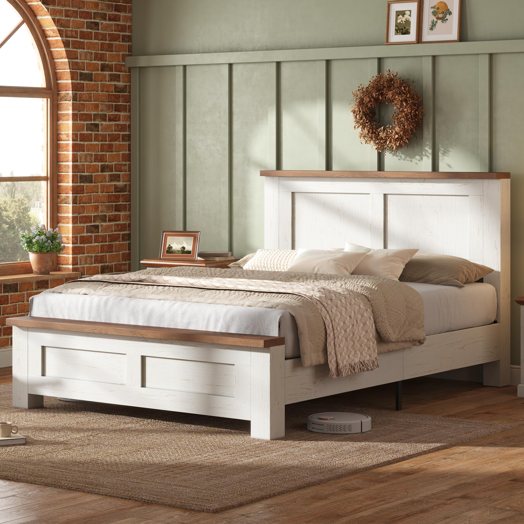 LUXOAK Bett mit Lattenrost, Bettgestell in Holzoptik mit Kopfteil im Rillen-Design, Modernes Holzbett im skandinavischen Stil, 15,5 cm Bodenfreiheit,Weiß (Weiß, 160 × 200 cm)