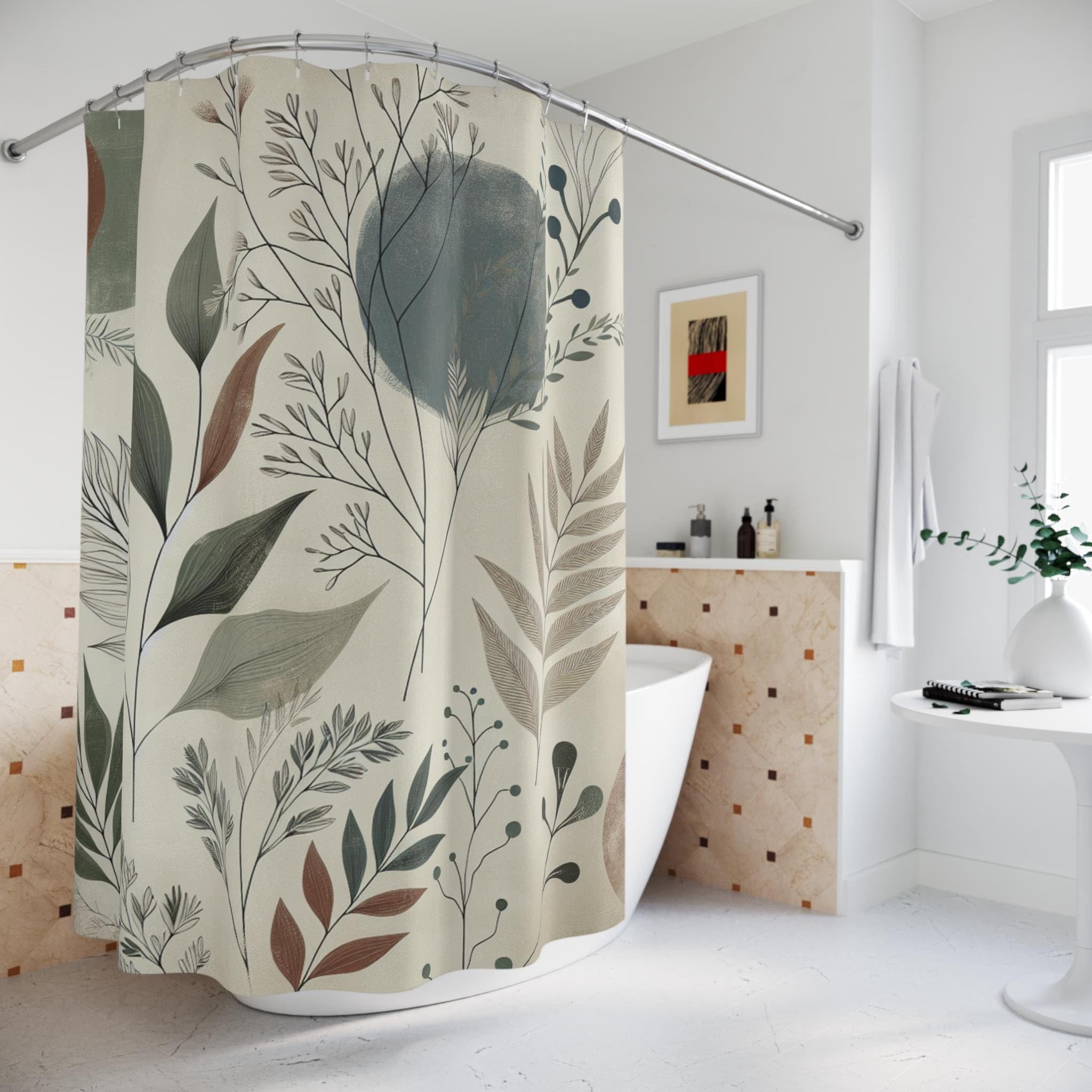 Rideau de Douche bohème botanique : Motifs géométriques Abstraits, Tissu Polyester Aquarelle, Rideau de Salle de Bain (200 x 235 cm/79 x 93 po (L x H))