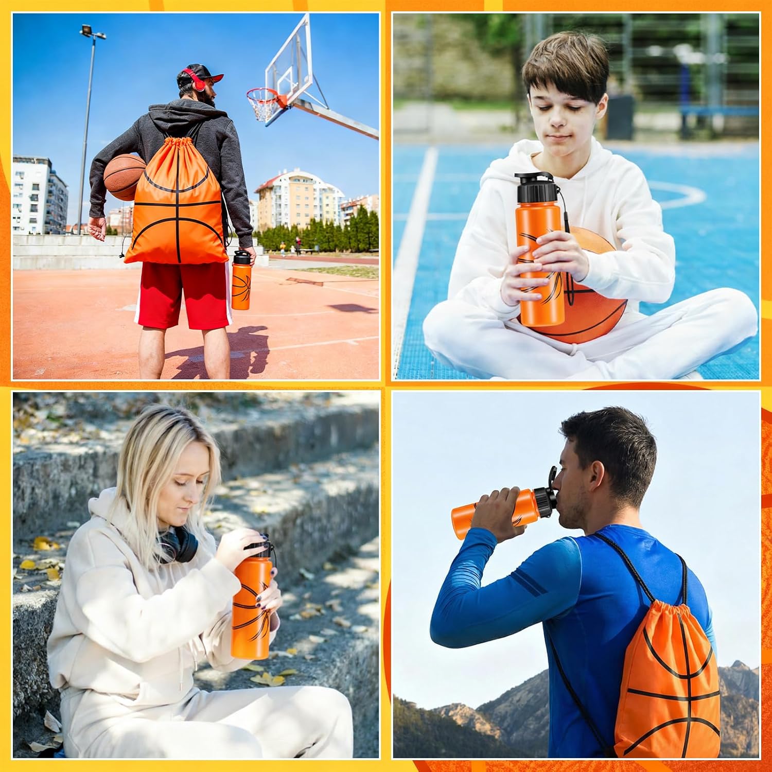 Olgaa 12 Pcs Basketball Party Favors Include 6 Pcs Water Bottle 20 oz 6 Pcs Drawstring Bag Sports Themed Reusable Drink Bottles Bulk Accessories for Players Lovers Team Gifts (Basketball) - Image 8