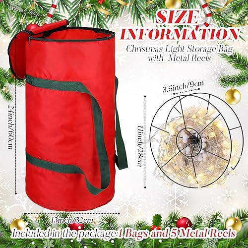 Miniatura 2 de Hosuly Bolsa de almacenamiento de luz de Navidad con 5 carretes de metal, bolsas de almacenamiento de luz de Navidad, contenedor de luz de Navidad,