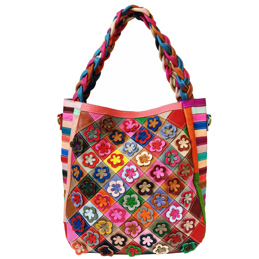 Bolso de mano de cuero genuino con diseño floral 3D para mujer miniatura 7