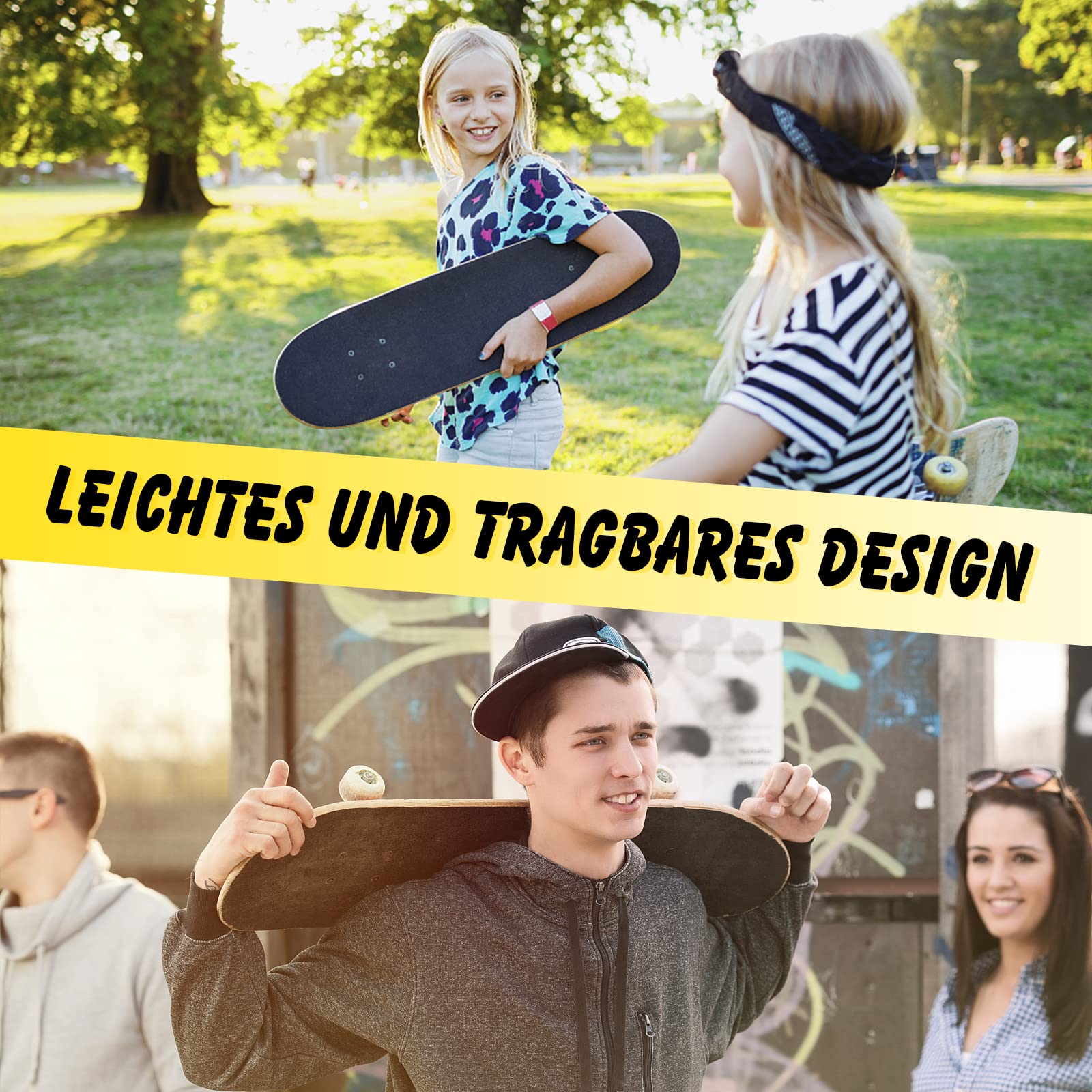 COSTWAY 80 x 20 cm Skateboard für Anfänger, Komplette Cruiser mit ABEC-7 Kugellager, 7-Lagiger Longboard Ahornholz