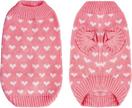 Dxhycc Dog Knitted Sweater Heart Puppy Sweater Warm Soft Pet Holiday Clothes for Small Cats and Dogs (Pink, S)