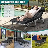Vista 7 de DoCred Sillón plegable con colchón, cama plegable ajustable de 5 posiciones, tumbona perfecta para tomar el sol, campamento, piscina, playa, patio