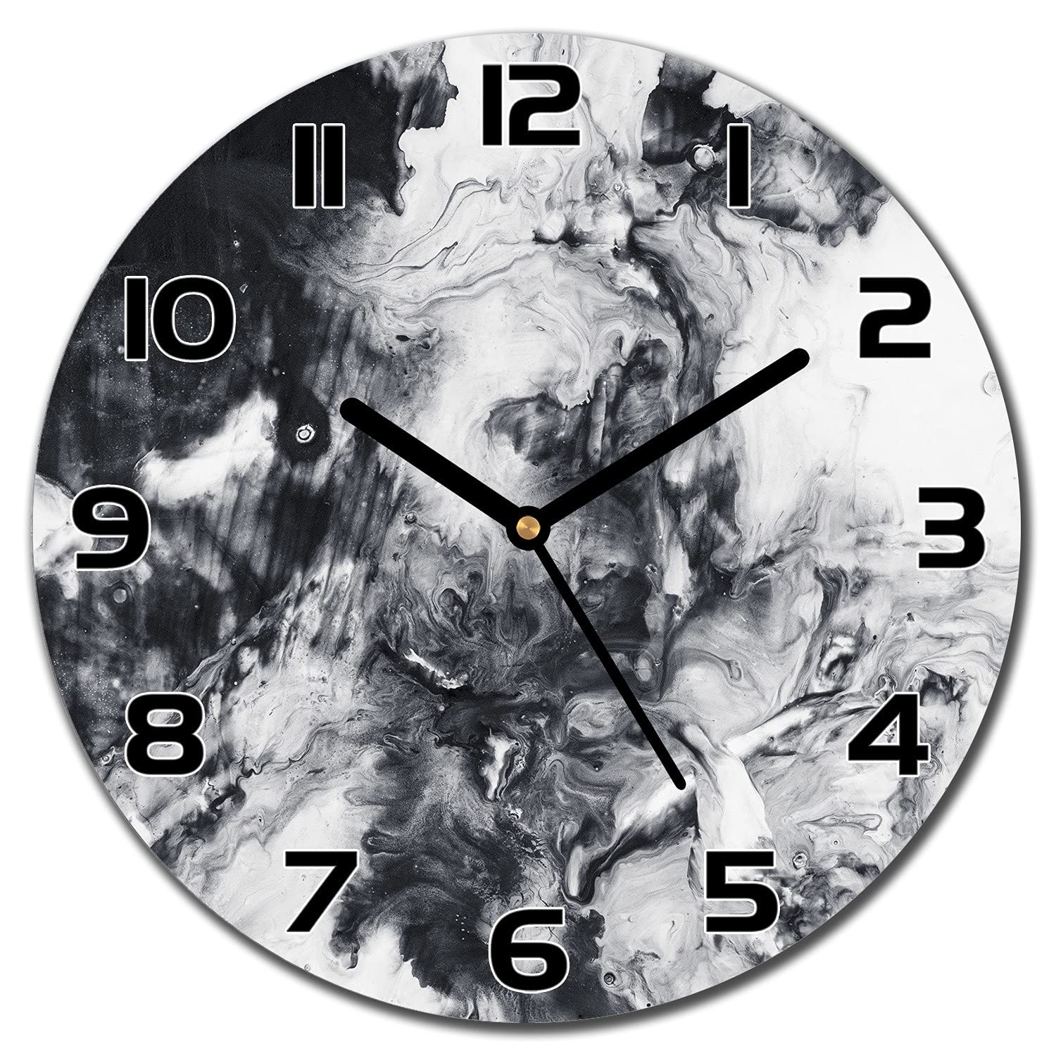 Horloge en verre cuisine salon 30 cm aiguilles noires splash abstrait