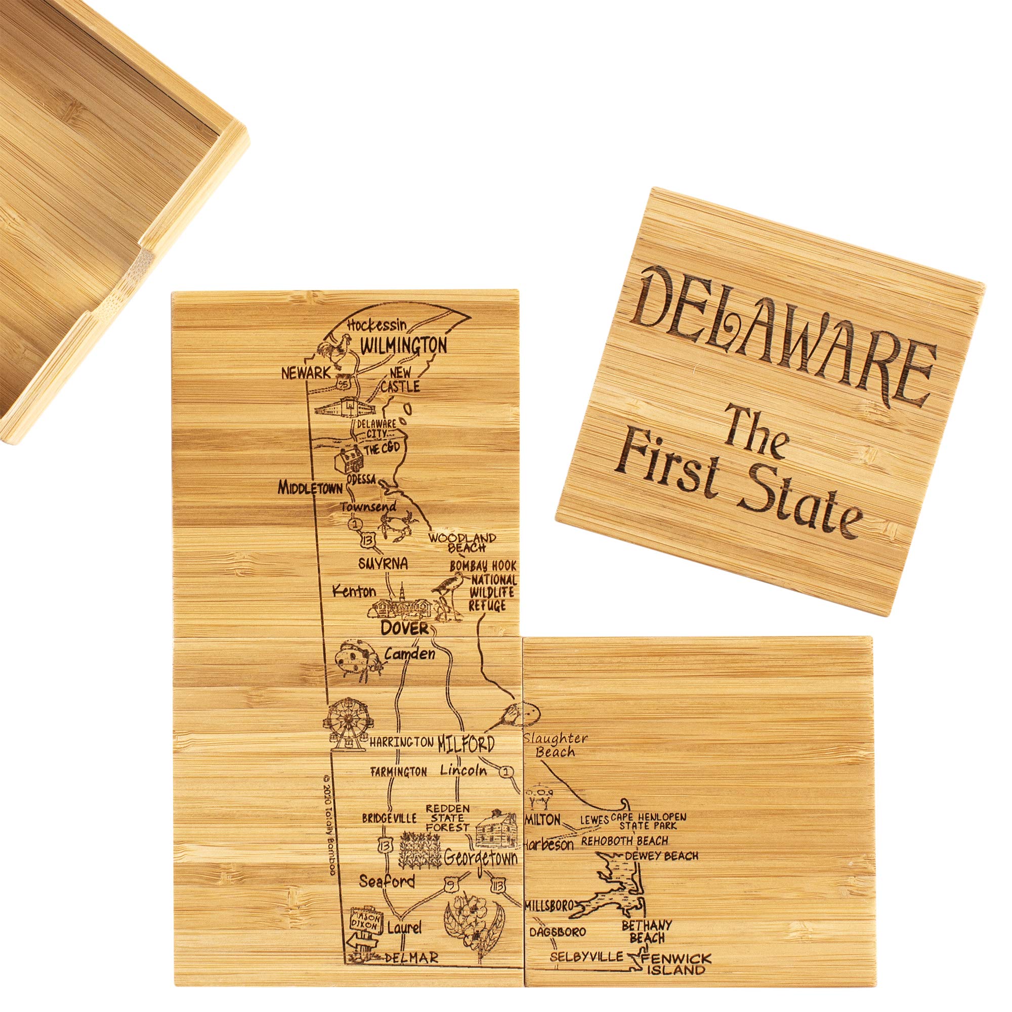 Totally BambooDelaware State Puzzle 4 Piece Bamboo Coaster Set with Case