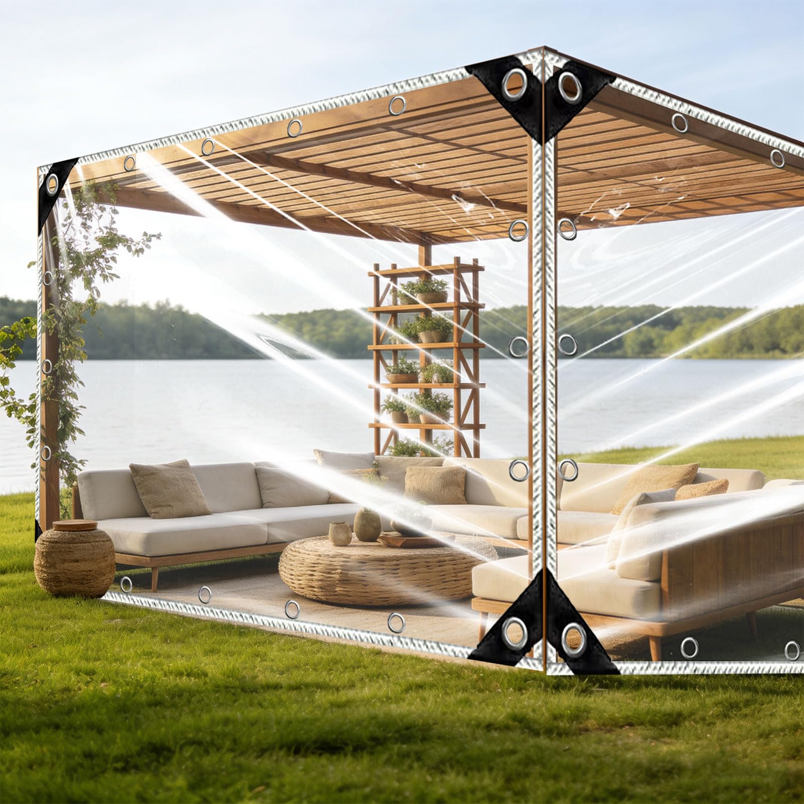 Lona impermeable transparente 1x2m con ojales para madera y coche