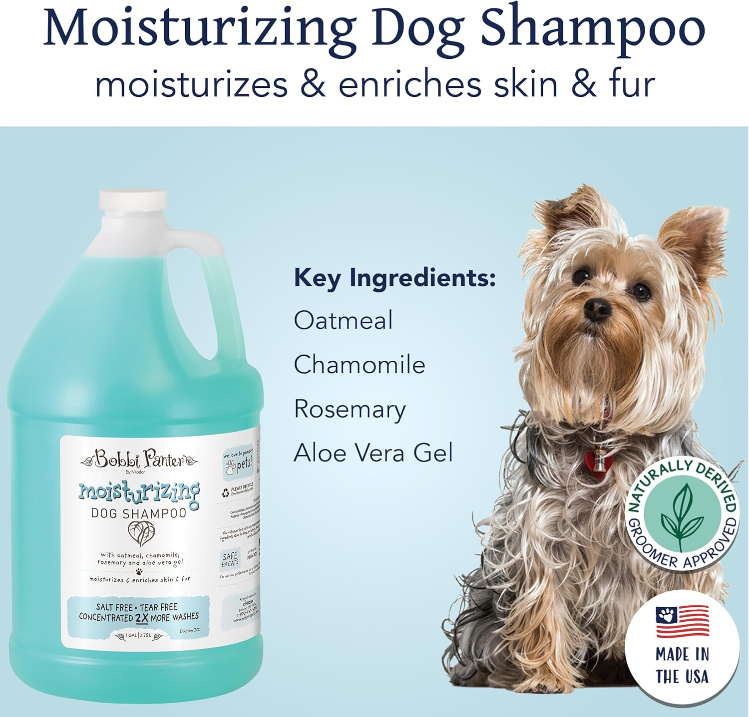 Bobbi Panter Oatmeal Dog Shampoo Aloe Vera, Chamomile & Rosemary – Moisturizing Natural Formula for Dry Skin, Tear-Free, 30:1 Concentrate, Made in USA, 1 Gallon