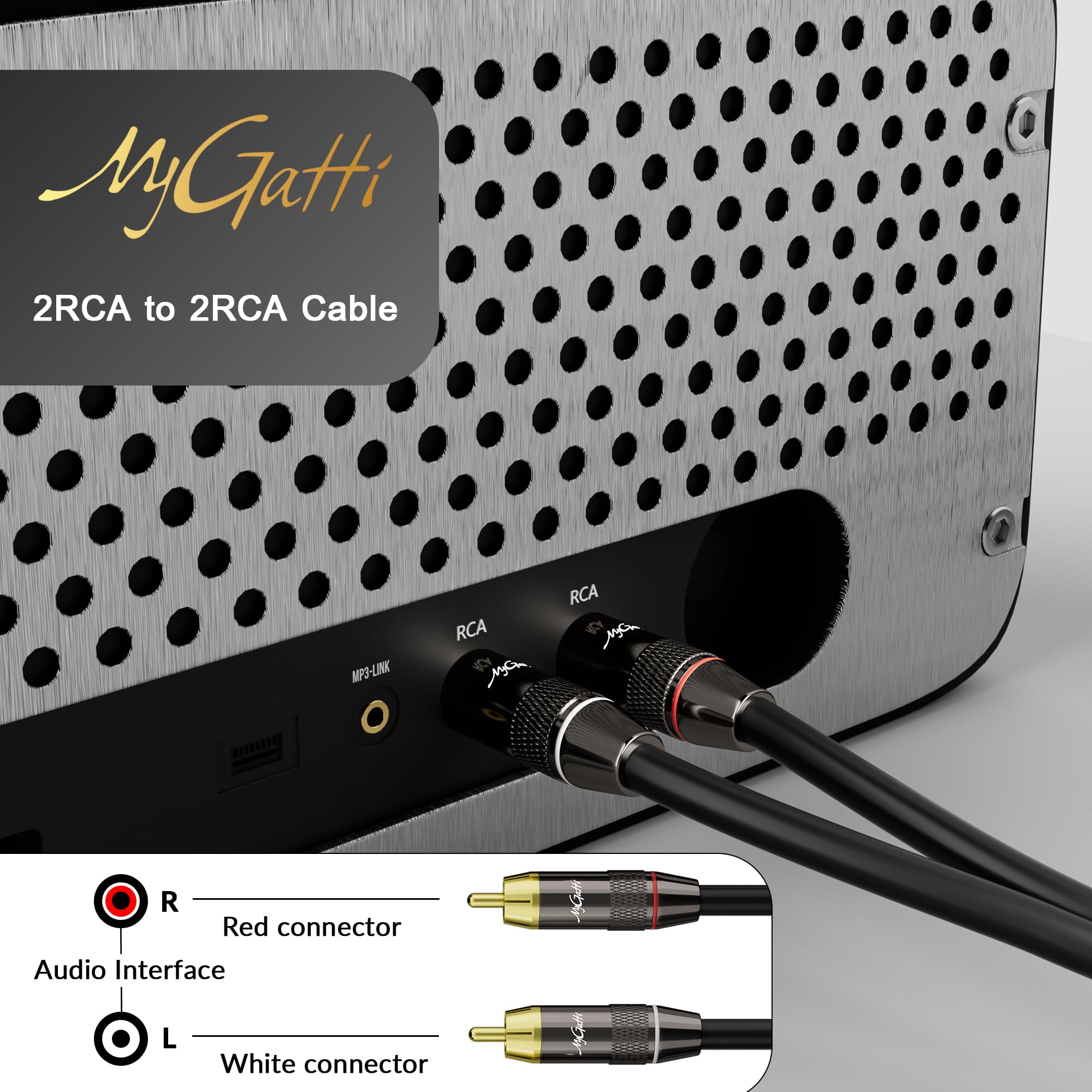 Cavo RCA da 1,2 m, cavo audio stereo da 2RCA a 2 RCA, guscio in lega di zinco, rame privo di ossigeno, spine placcate oro, 2 cavi adattatori audio RCA, per Home Theater, HDTV, amplificatore, sistema