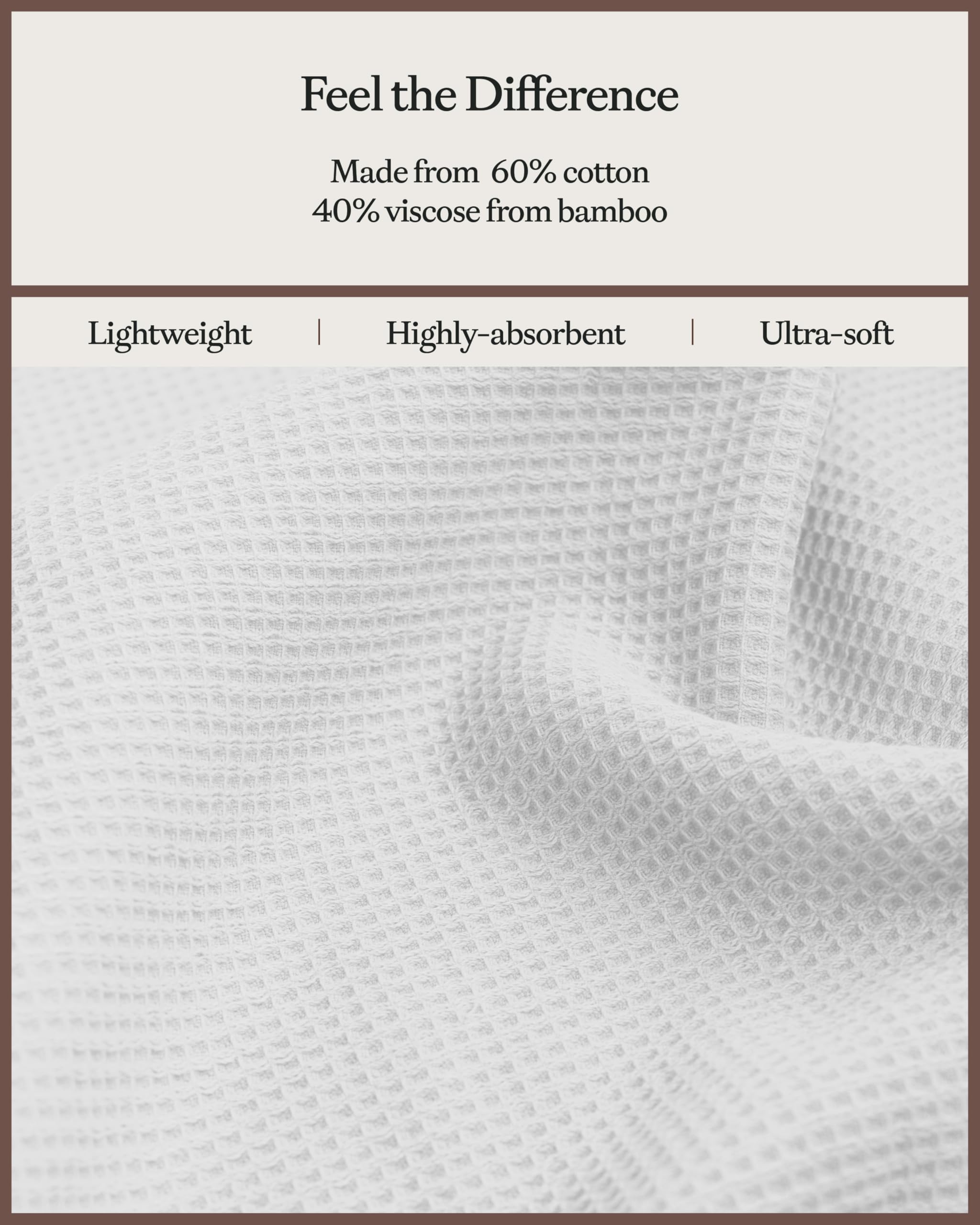 Cozy Earth Waffle Washcloths - 60% Cotton 40% Viscose from Bamboo Washcloths 13 x 13 Inches - Soft & Absorbent Terry, Reversible Mini Textured Waffle & Weave Pattern - 4 Pack