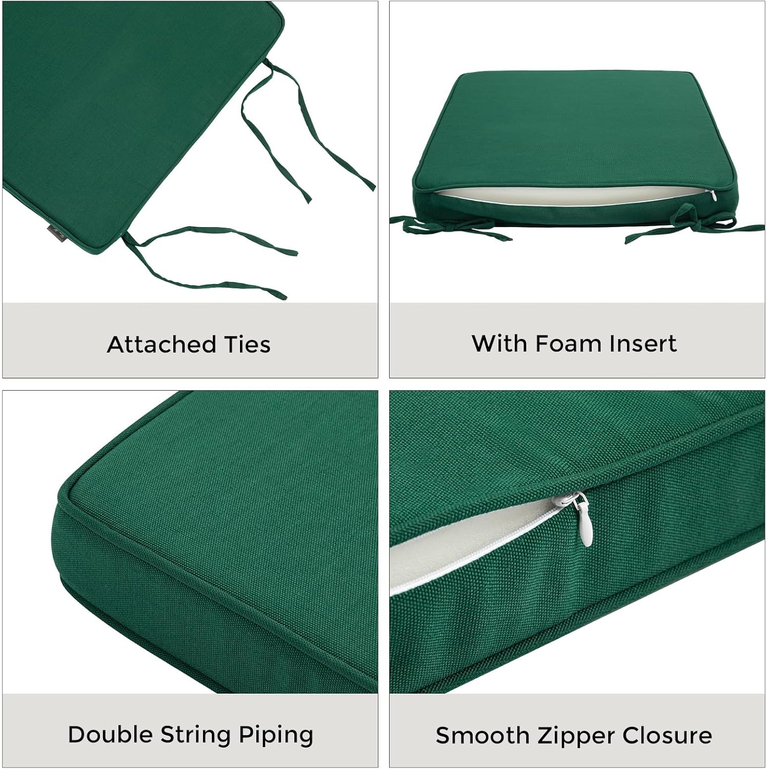 FUNHOME Outdoor Chair Cushions 18x18 Inch,Set of 2,Water Resistant Chair Pads with Ties,Square Seat Cushion 18"x18"x2.5",Patio Chair Cushion for Garden,Backyard Furniture(Blackish Green)