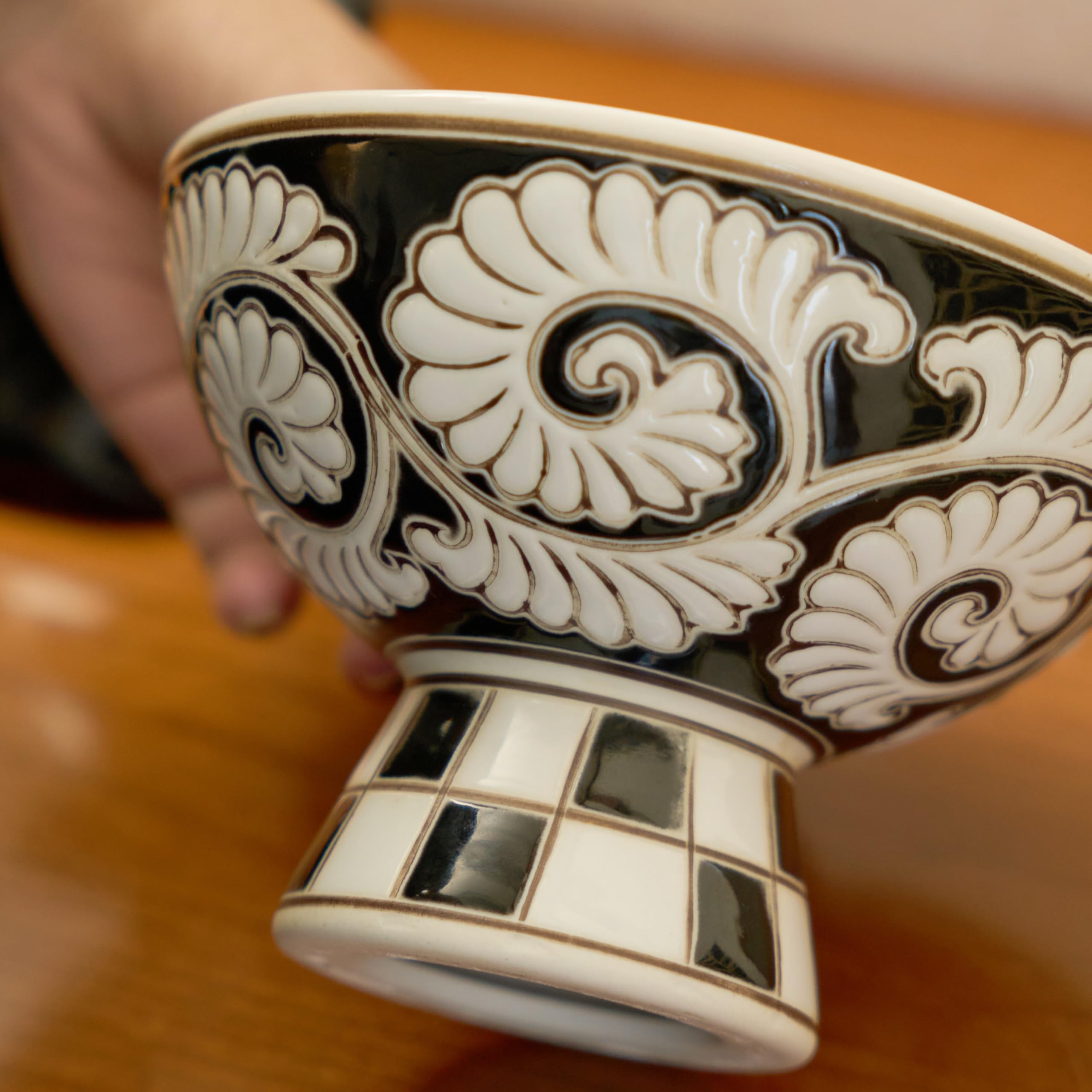 WILD WORKS Vintage Ceramic Dessert Bowl, Handcrafted Serving Bowl for Fruits & Snacks, 6.3x 6.3 in, Unique Black and Brown Design