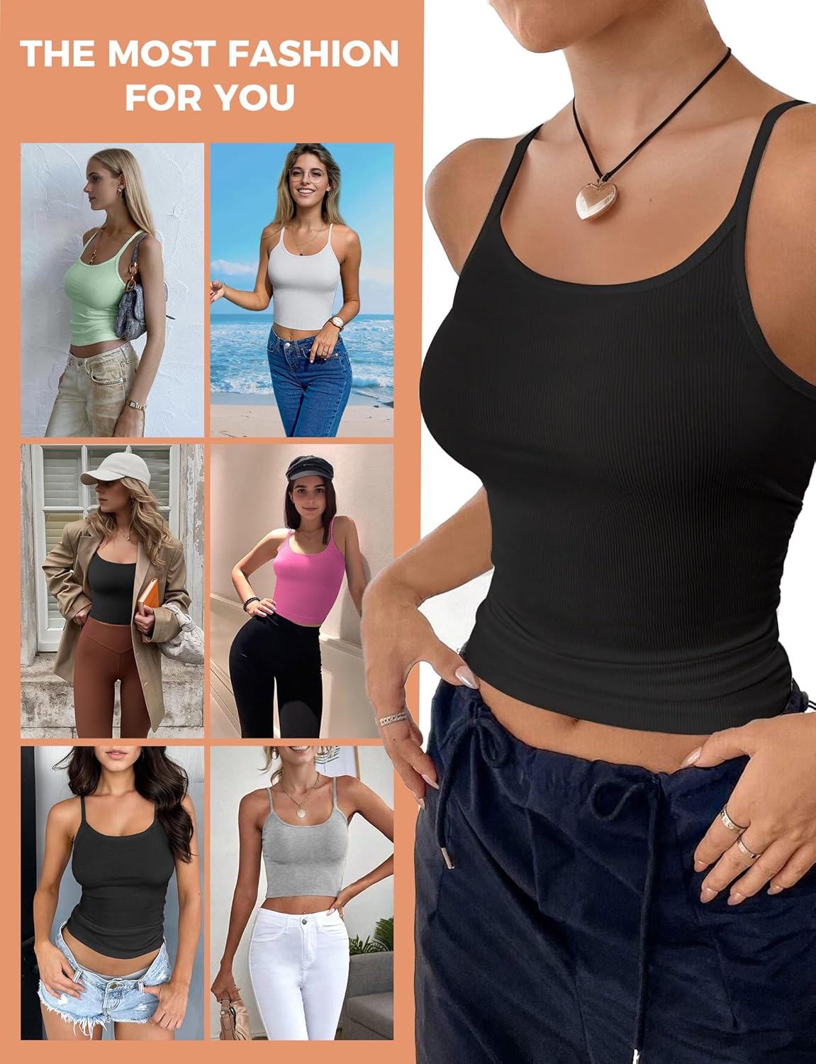 Crop Tank Tops for Women, Sleeveless Tank Tops for Women, Ribbed Basic Tank Tops, Scoop Neck Going Out Tops Shirts Black L (Long Crop) - Image 5