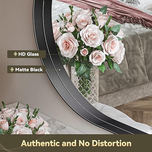 Miniatura 3 de Brightify Espejo ovalado negro para pared de 30 x 42 pulgadas, espejo de tocador de baño con marco de metal, moderno espejo de píldora para