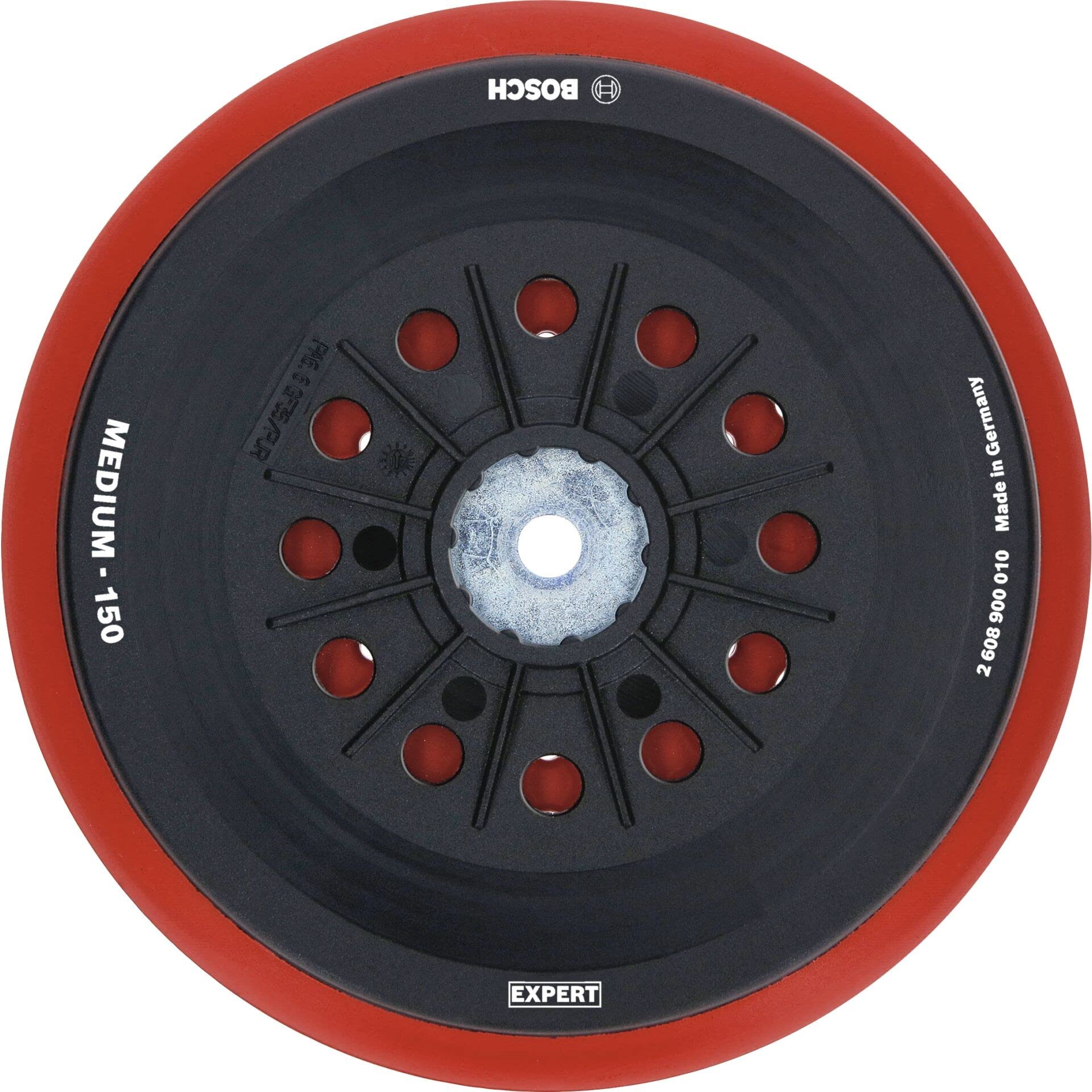 Bosch Accessories 1x Expert Multihole Stützteller (für Bosch, Version mittel, Ø 150 mm, Zubehör Exzenterschleifer) Kompatibel mit GEX 125-150 AVE, GEX 150 AC und GEX 150 Turbo, Schwarz