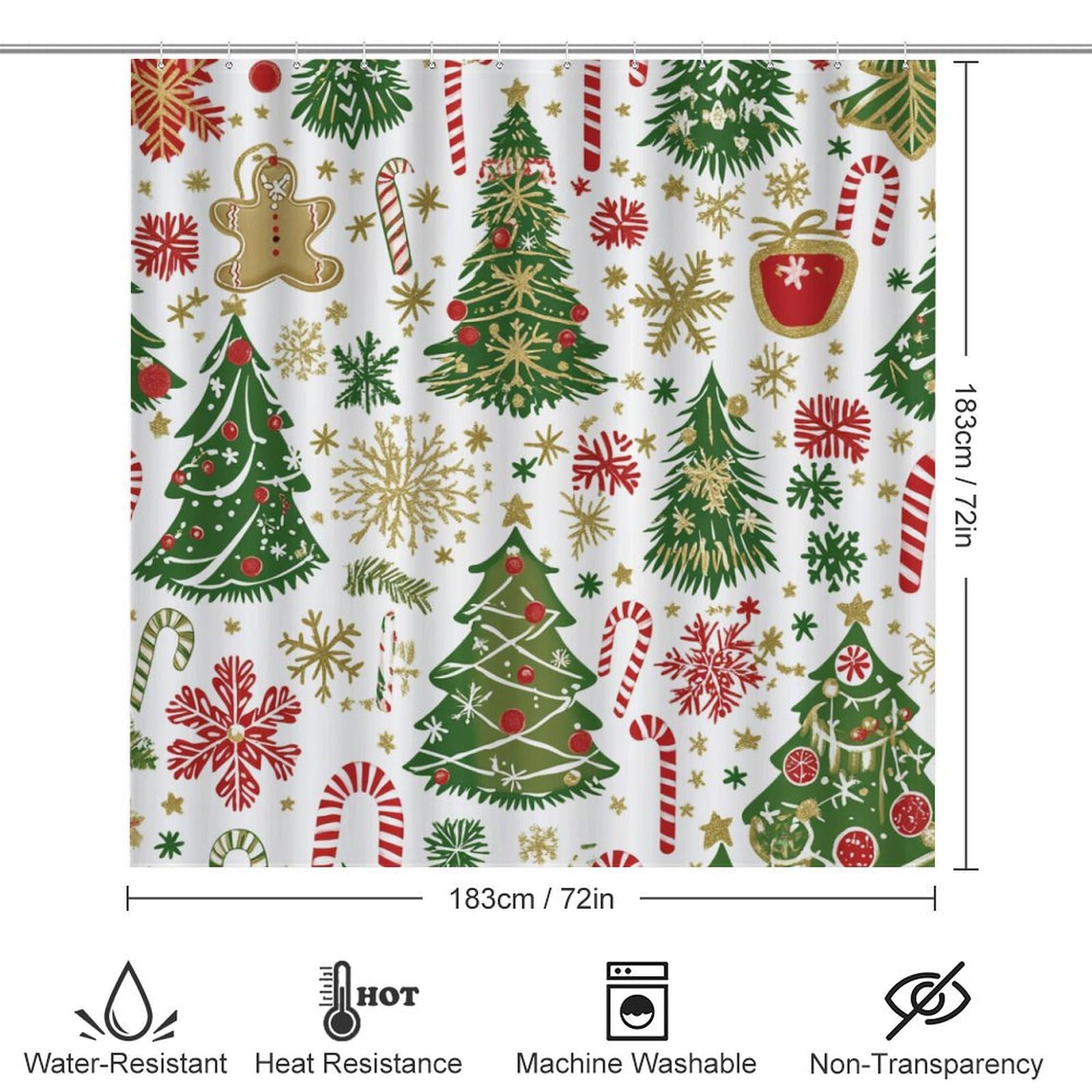 Feliz Navidad Baño de Cuatro Piezas Tappeto De Baño Absorbente Y Antideslizante, Ideal para Usar En Ducha Y Mantener El Suelo Seco 183×183cm