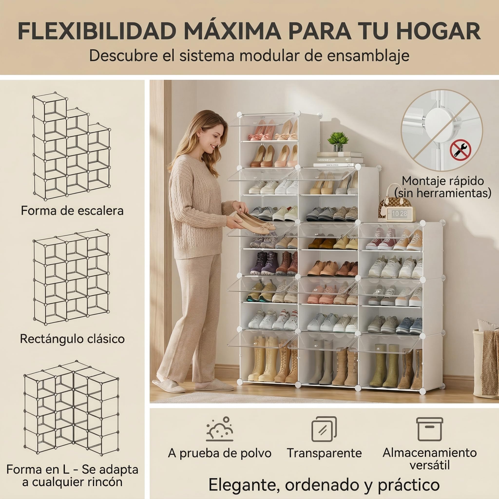 Zapatero con 21 Compartimentos, Zapatero Alto y Estrecho, Zapatero Blanco, Armario Alto Cerrado para Armario, Pasillo, Dormitorio, Entrada, DIY Personalizable
