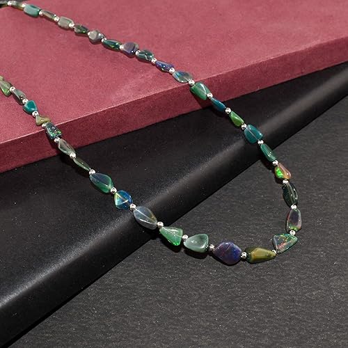 Miniatura 4 de OdrillionGems Gargantilla de piedras preciosas 100% naturales, cuentas de pepitas de ópalo, plata de ley 925, cristales curativos, hecho a mano,