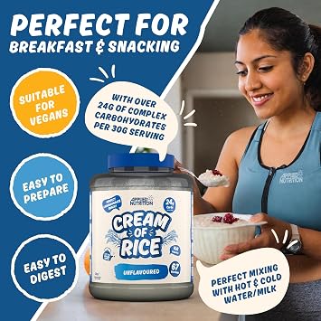 Applied Nutrition Cream of Rice - High Carbohydrate Cream of Rice Supplement, Source of Energy for Breakfast & Snacks, Easy to Digest, Low Sugar, Low Fat, Vegan, 2kg (Golden Syrup)
