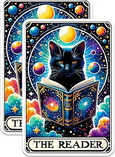 (2 Packs) The Reader Black Cat Reading Tarot Card Magnets - Mystical Magical Metaphysical Magnets - 5 Inches On Longest Side - Magnet - for Fridges, Toolboxes, Cars - Made in USA - MAG2537