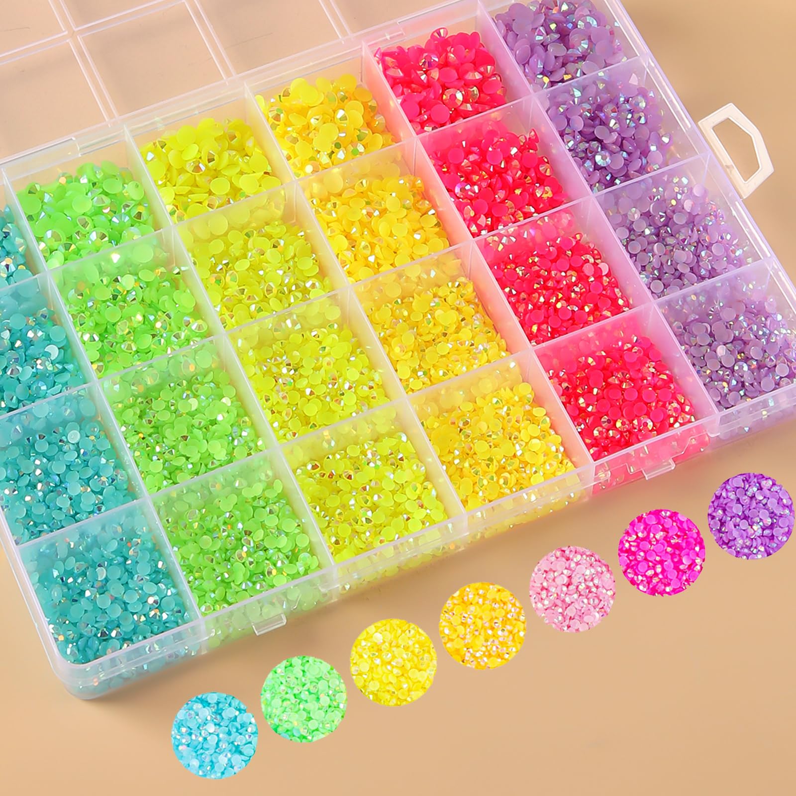 21000 Pcs Nail Resin Flat Rhinestones Multi Size Colorful Jelly Rhinestones Resin 6 Colors AB Nail Gems for Nail Art, Cosmetics, Face Decoration, DIY