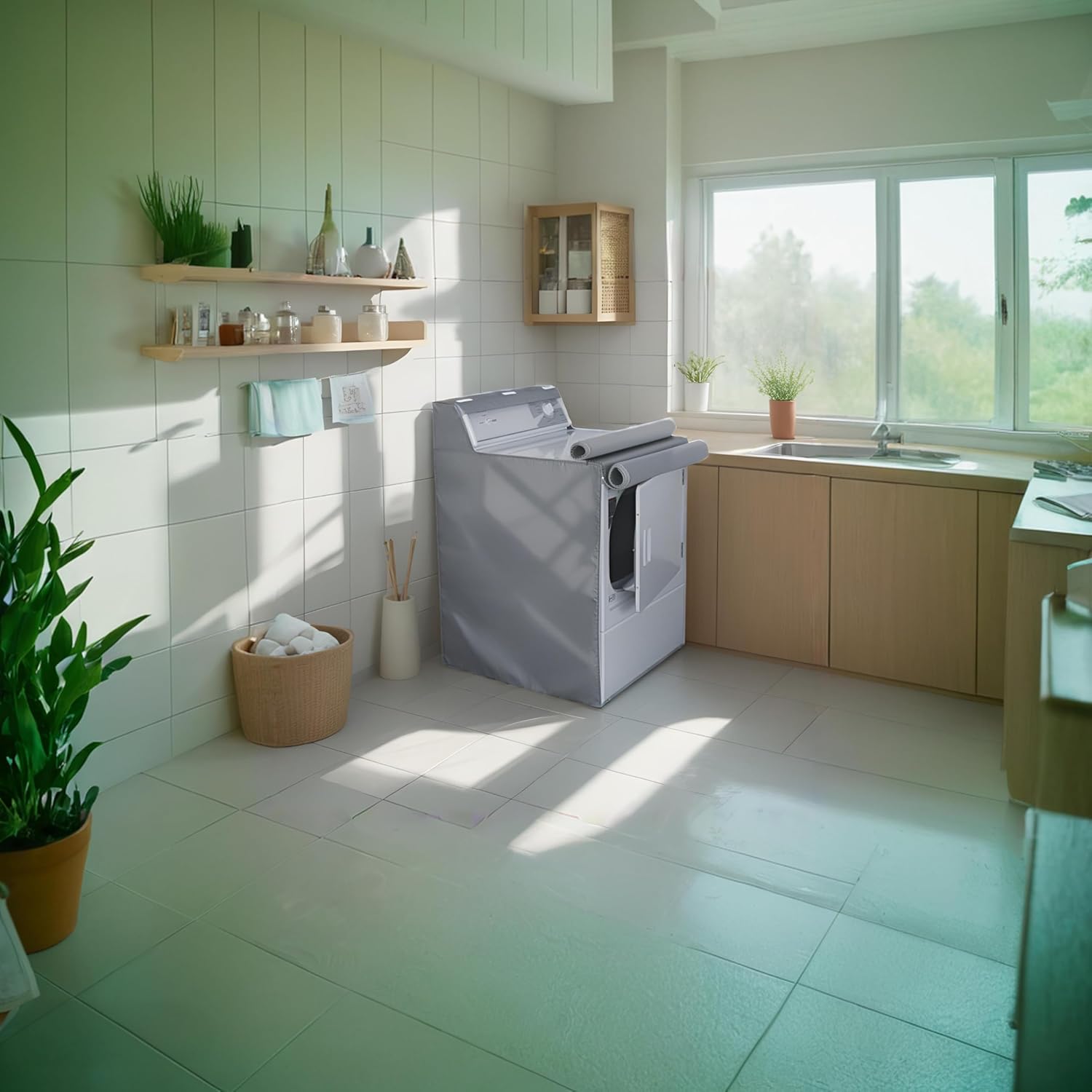 2 Pack Outside Washer and Dryer Covers, Heavy-Duty Waterproof Dustproof & Sun-Proof Washing Machine Cover with Easy Zipper Design, Universal Fit for Most Front-Load Machines W29”D28”H43”Grey