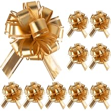 10 Pcs Gold Pull Bows for Gift Wrapping, 4.3 Inch Organza Ribbon Bows for Wedding Christmas Valentines Day Birthday Party Flower Present Basket Decoration