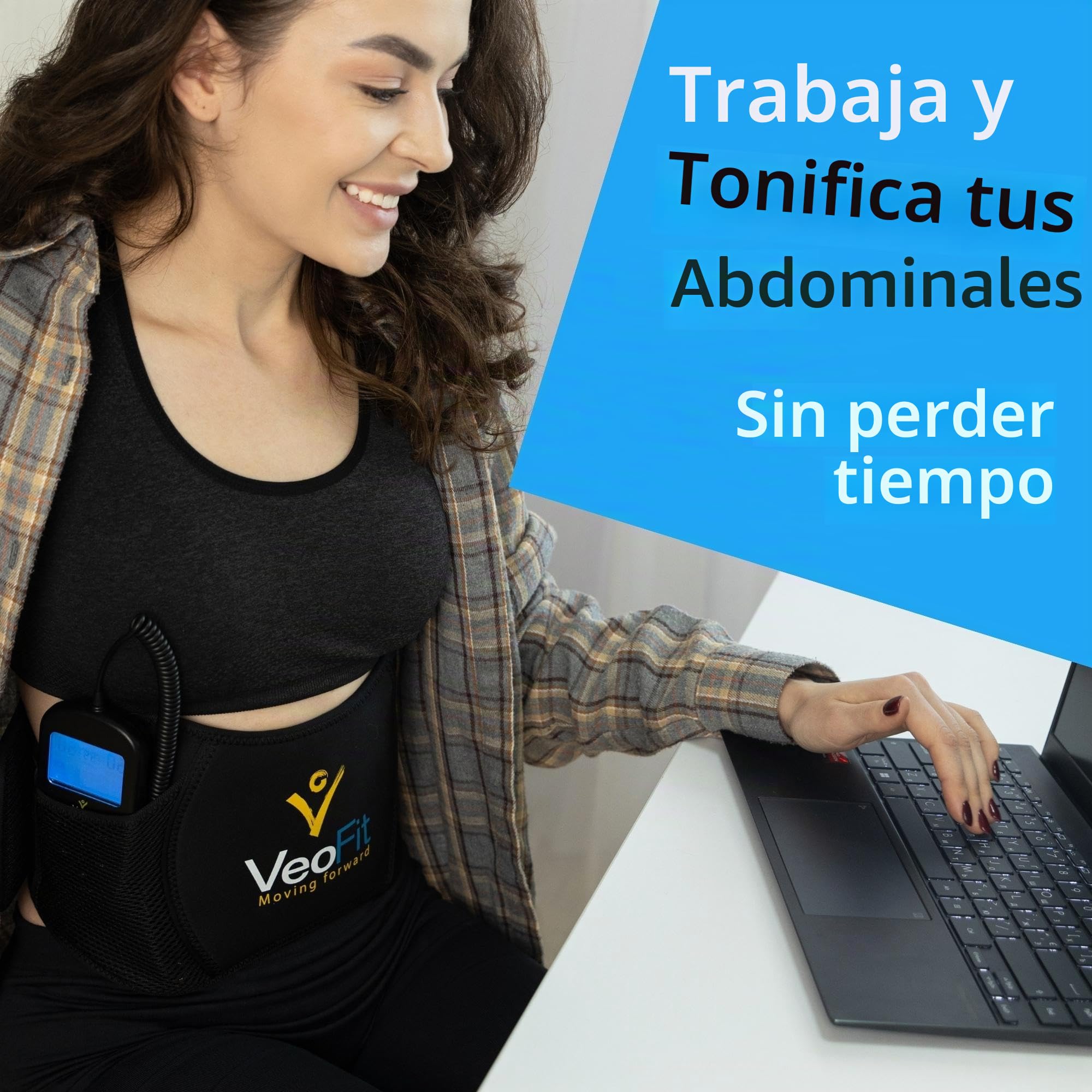 VEOFIT - Cinturón abdominal electroestimulador muscular abdominal para hombre y mujer, 10 programas de 99 intensidades, inalámbricos, sin geles, talla máxima: 140 cm