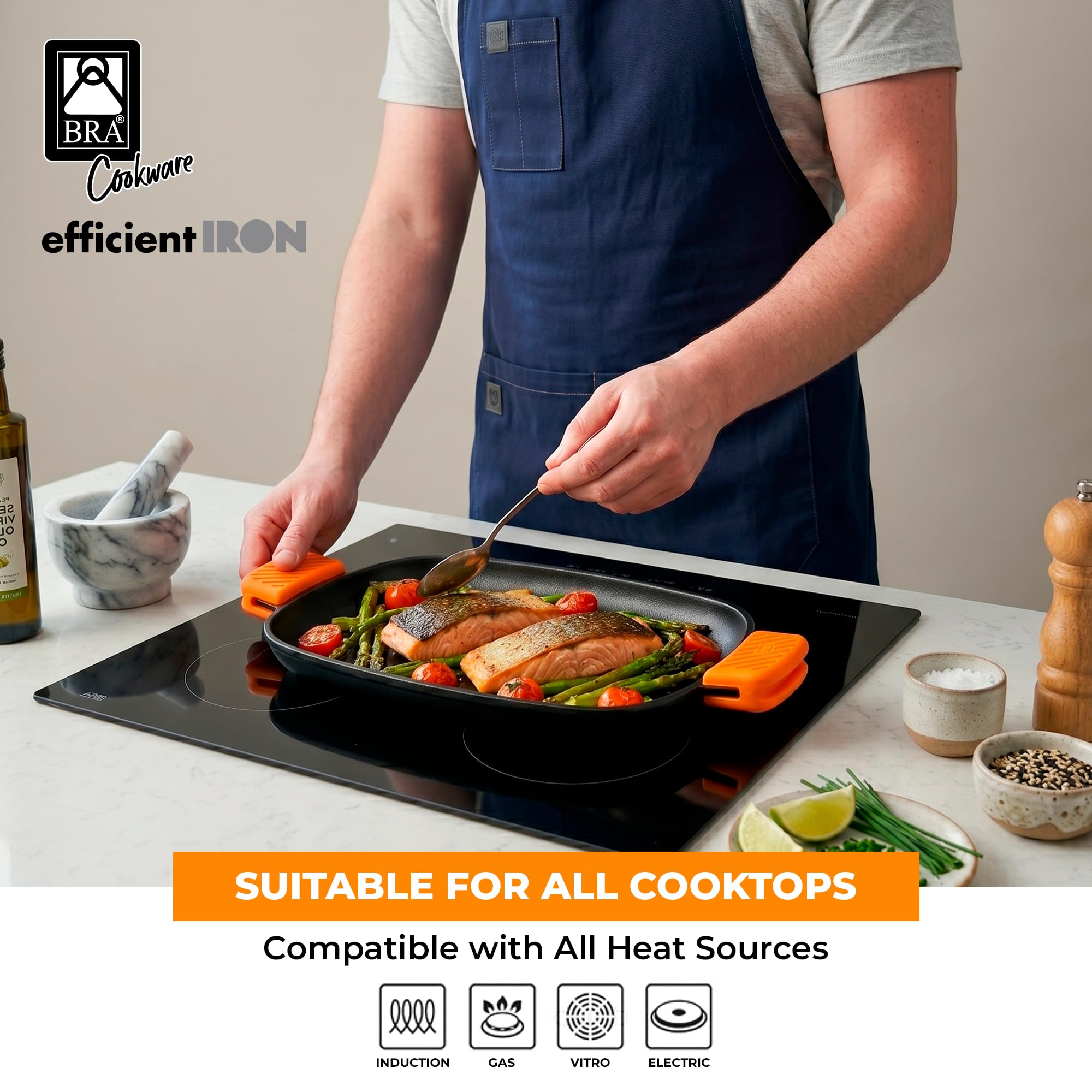 Inox Efficient Bistecchiera, Ghisa, Nero, 35 cm | Adatto alla lavastoviglie, Adatto al forno