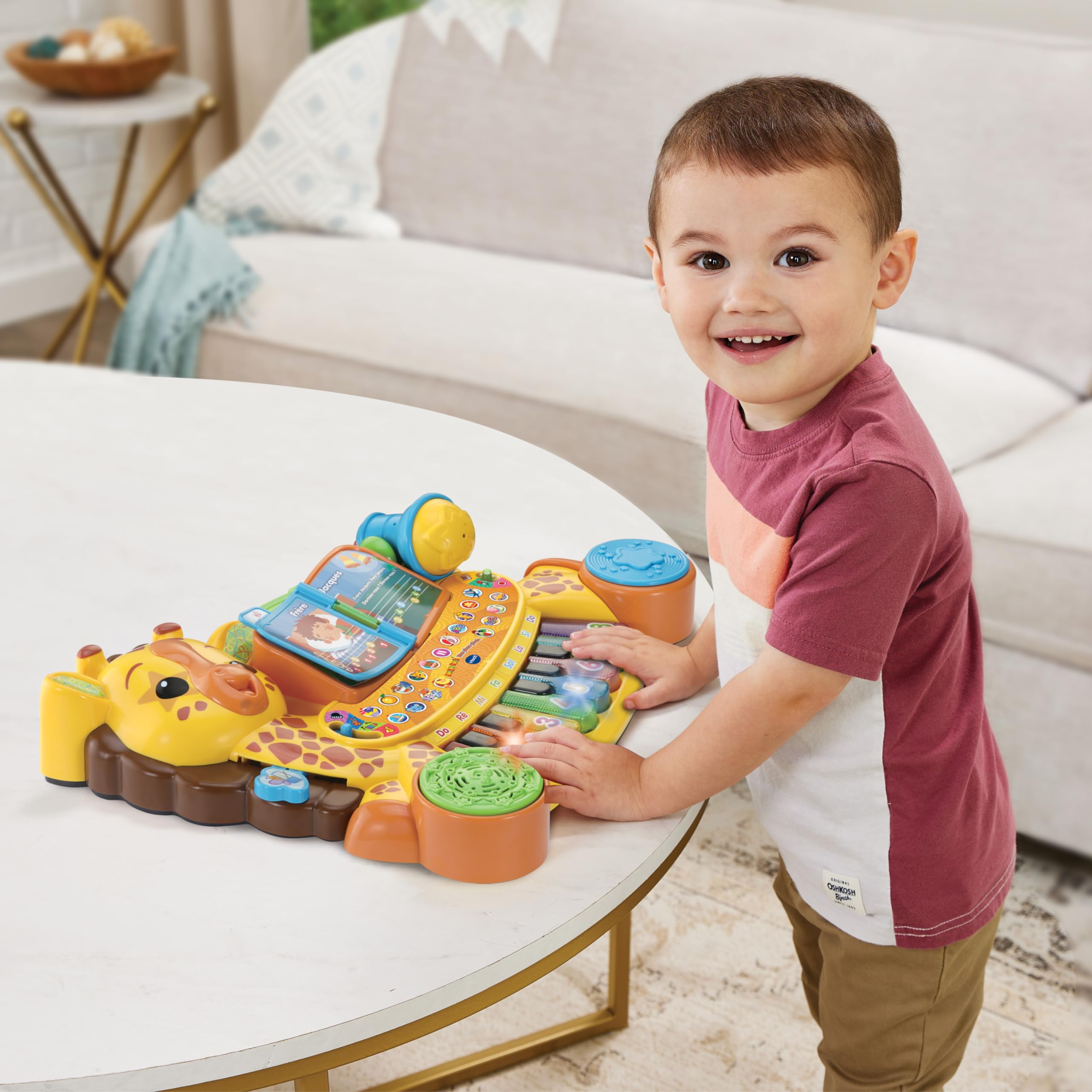 VTech Mi Piano Jirafa Jungle Rock, Instrumento Musical para bebés, Teclado de Piano Infantil Que Habla e Interactivo con Micro Karaoke, Regalo para niños a Partir de 18 Meses – Contenido en francés