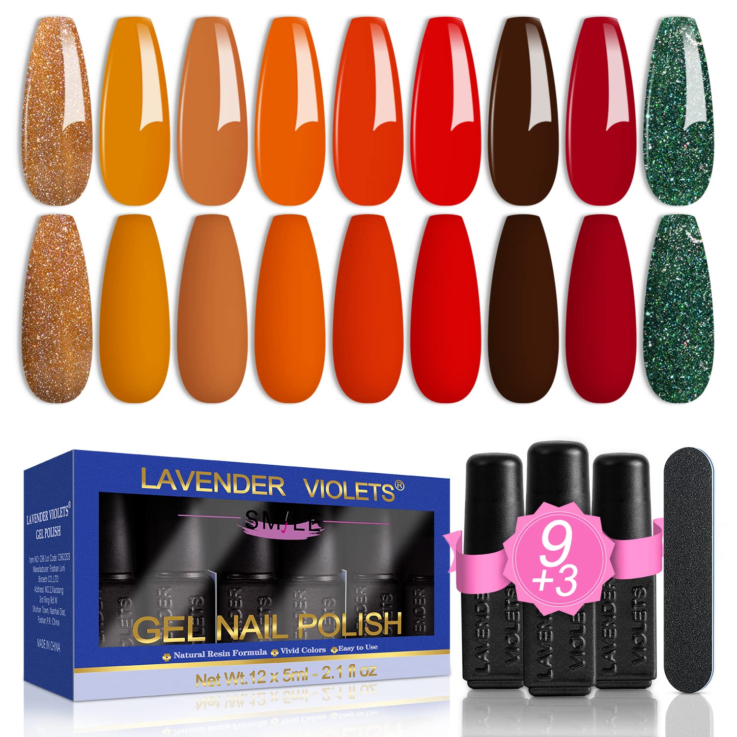 Lavender Violets 13 Pcs Gel Nail Polish Spring Yellow Light 2 Dark Red Shine Golden Glittery Green Nail Art UV LED Base Coat,Matte n No Wipe Top Coat Nail File Manicure Starter Kit C684
