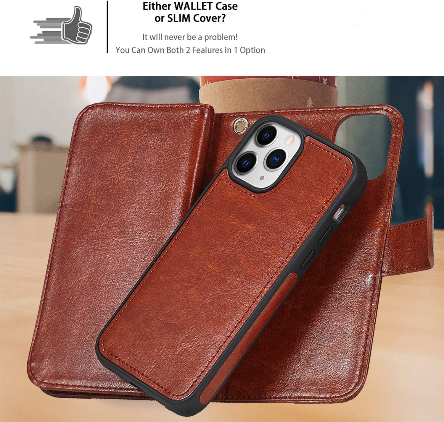 XRPow Case for iPhone 12/12 Pro [2 in 1] Magnetic Detachable Wallet Case [PU Leather] Folio Flip [9 Card Slot] [Wrist Strap] Durable Protection Back Cover for iPhone 12/12 Pro 6.1" Brown