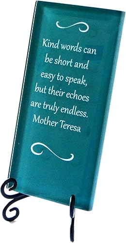 Miniatura 2 de Placa de cristal inspiradora con cita de Madre Teresa sobre la importancia de la bondad. Agradece a alguien por su aliento hoy. Incluye caballete