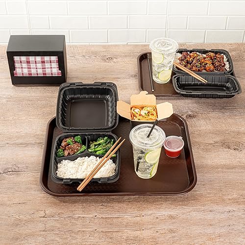 Miniatura 3 de RW Base - Bandeja de comida rápida de 14 x 18 pulgadas, 1 bandeja resistente para cafetería, ligera, antideslizante, bandeja de plástico marrón,