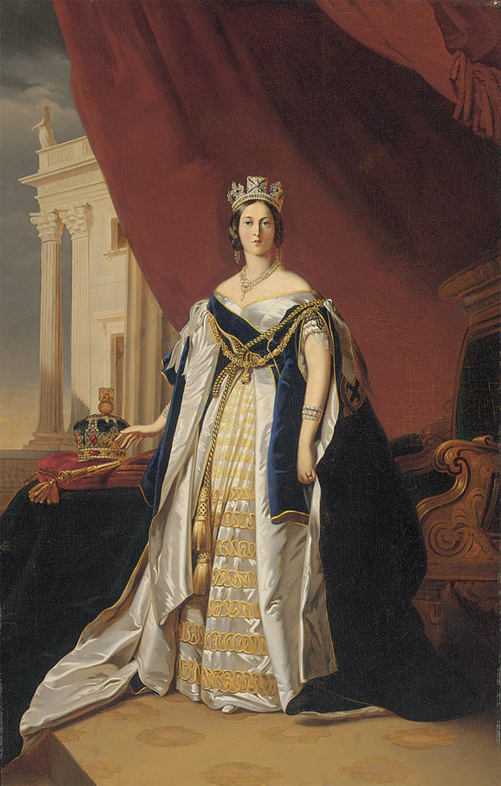 Posteriik No Frame Famous Modern Artwork Art Mural Portrait Of Queen In Coronation Robes By Xaver Winterhalter Oil Paintings Pictures For Home Decor 60X90cm