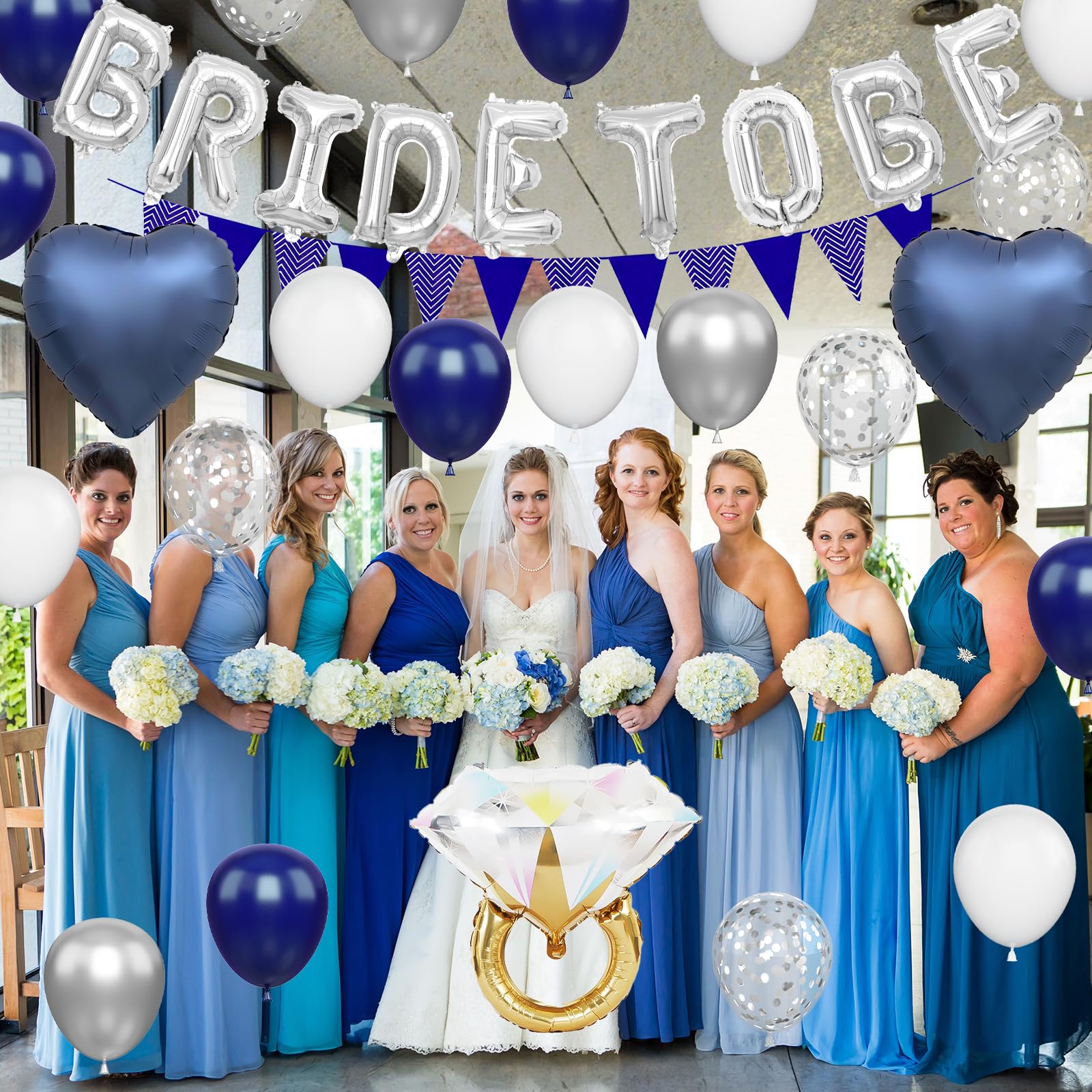 Blue Silver Bachelorette Party Decorations, Silver Bride To Be Bridal Shower Balloons Decoration - Image 4